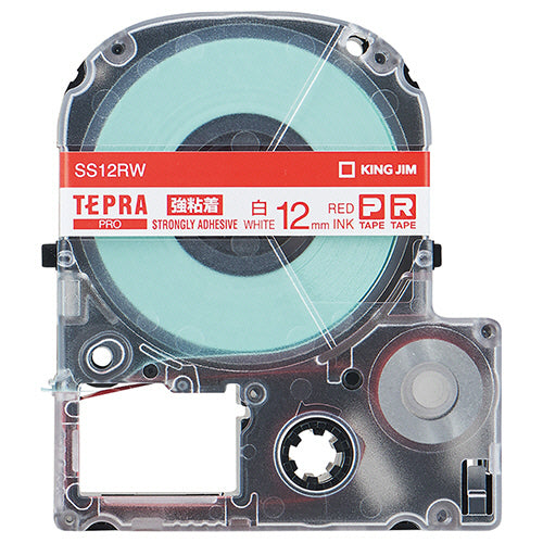 キングジム テプラ PRO テープカートリッジ 強粘着 12mm 白/赤文字 SS12RW 1個