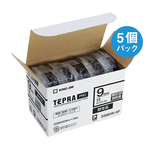 キングジム テプラ ＰＲＯ テープカートリッジ 強粘着 ９ｍｍ 白／黒文字 ＳＳ９ＫＷ－５Ｐ １パック（５個）