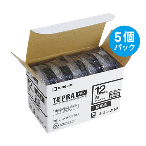キングジム テプラ ＰＲＯ テープカートリッジ 強粘着 １２ｍｍ 白／黒文字 ＳＳ１２ＫＷ－５Ｐ １パック（５個）