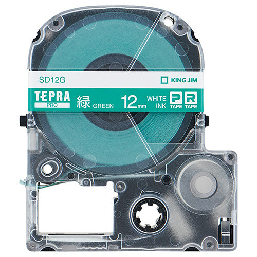 キングジム テプラ ＰＲＯ テープカートリッジ ビビッド １２ｍｍ 緑／白文字 ＳＤ１２Ｇ １個