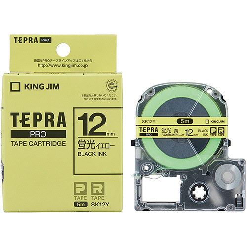 キングジム テプラ ＰＲＯ テープカートリッジ １２ｍｍ 蛍光イエロー／黒文字 ＳＫ１２Ｙ １個