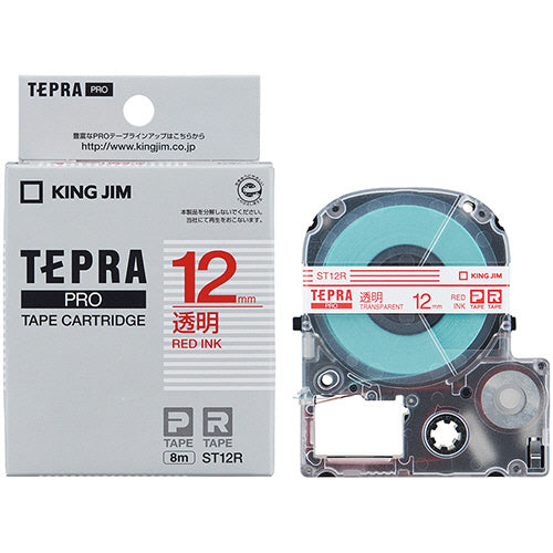 キングジム テプラ ＰＲＯ テープカートリッジ １２ｍｍ 透明／赤文字 ＳＴ１２Ｒ １個