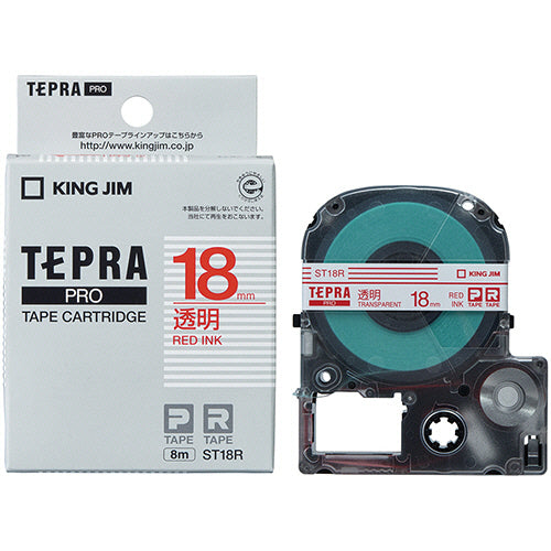 キングジム テプラ ＰＲＯ テープカートリッジ １８ｍｍ 透明／赤文字 ＳＴ１８Ｒ １個