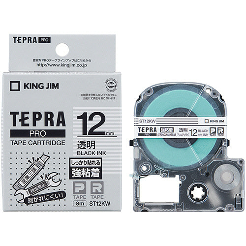 キングジム テプラ ＰＲＯ テープカートリッジ 強粘着 １２ｍｍ 透明／黒文字 ＳＴ１２ＫＷ １個