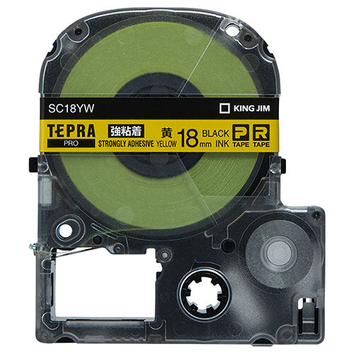 キングジム テプラ ＰＲＯ テープカートリッジ 強粘着 １８ｍｍ 黄／黒文字 ＳＣ１８ＹＷ １個