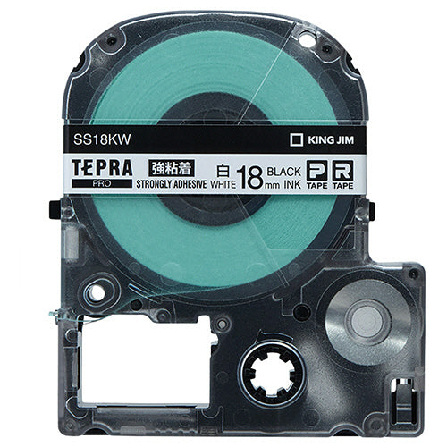 キングジム テプラ ＰＲＯ テープカートリッジ 強粘着 １８ｍｍ 白／黒文字 ＳＳ１８ＫＷ １個