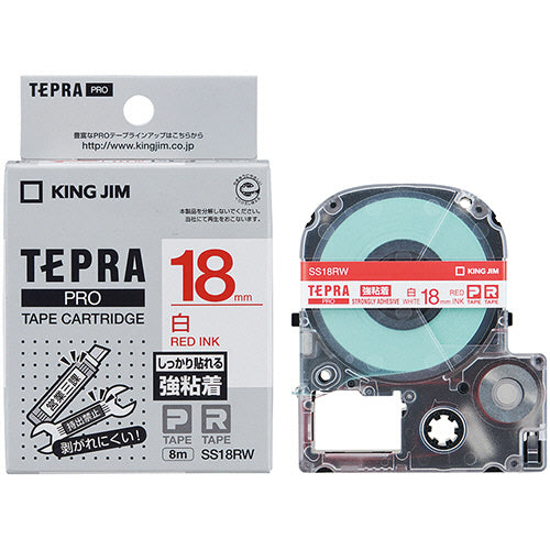 キングジム テプラ ＰＲＯ テープカートリッジ 強粘着 １８ｍｍ 白／赤文字 ＳＳ１８ＲＷ １個
