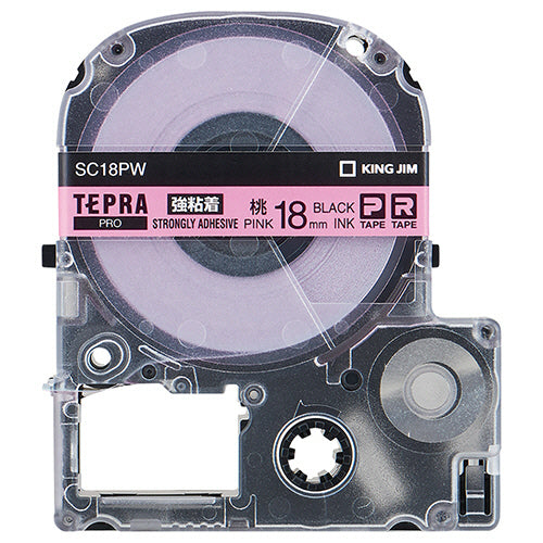 キングジム テプラ ＰＲＯ テープカートリッジ 強粘着 １８ｍｍ ピンク／黒文字 ＳＣ１８ＰＷ １個