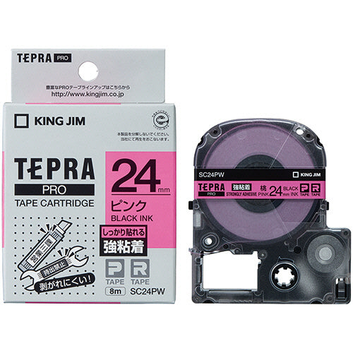 キングジム テプラ ＰＲＯ テープカートリッジ 強粘着 ２４ｍｍ ピンク／黒文字 ＳＣ２４ＰＷ １個