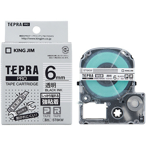 キングジム テプラ ＰＲＯ テープカートリッジ 強粘着 ６ｍｍ 透明／黒文字 ＳＴ６ＫＷ １個