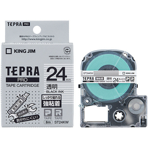 キングジム テプラ ＰＲＯ テープカートリッジ 強粘着 ２４ｍｍ 透明／黒文字 ＳＴ２４ＫＷ １個