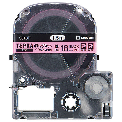 キングジム テプラ ＰＲＯ テープカートリッジ マグネットテープ １８ｍｍ ピンク／黒文字 ＳＪ１８Ｐ １個