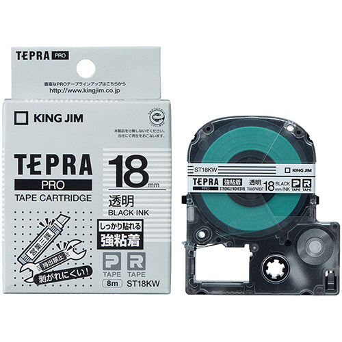 キングジム テプラ ＰＲＯ テープカートリッジ 強粘着 １８ｍｍ 透明／黒文字 ＳＴ１８ＫＷ １個