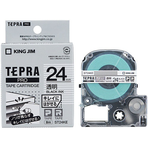 キングジム テプラ ＰＲＯ テープカートリッジ キレイにはがせるラベル ２４ｍｍ 透明／黒文字 ＳＴ２４ＫＥ １個