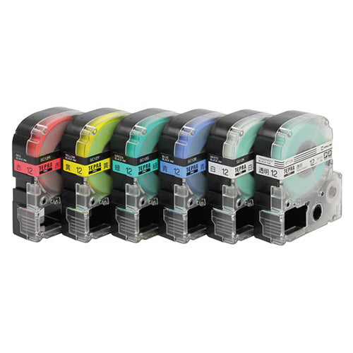 キングジム テプラ ＰＲＯ テープカートリッジ ベーシックパック １２ｍｍ 赤・黄・緑・青・白・透明／黒文字 ＳＣ１２６Ｔ １パック（６個：各色１個）