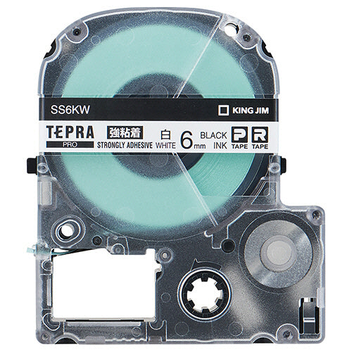 キングジム テプラ ＰＲＯ テープカートリッジ 強粘着 ６ｍｍ 白／黒文字 ＳＳ６ＫＷ １個
