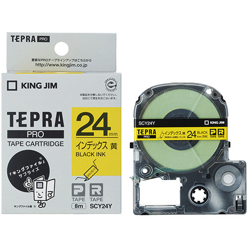 キングジム テプラ ＰＲＯ テープカートリッジ インデックスラベル ２４ｍｍ 黄／黒文字 ＳＣＹ２４Ｙ １個
