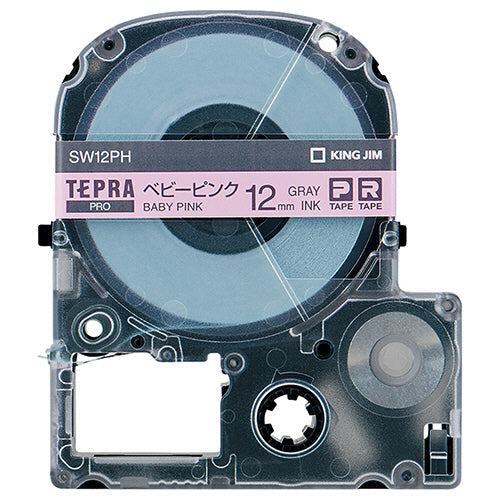 キングジム テプラ ＰＲＯ テープカートリッジ ソフト １２ｍｍ ベビーピンク／グレー文字 ＳＷ１２ＰＨ １個