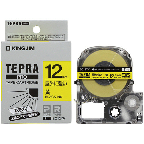 キングジム テプラ ＰＲＯ テープカートリッジ 屋外に強いラベル １２ｍｍ 黄／黒文字 ＳＣ１２ＹＶ １個