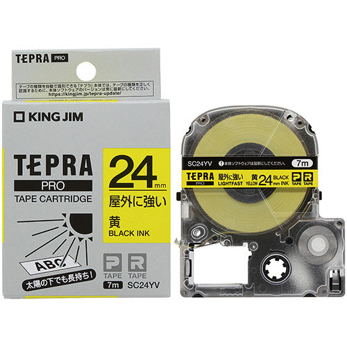 キングジム テプラ ＰＲＯ テープカートリッジ 屋外に強いラベル ２４ｍｍ 黄／黒文字 ＳＣ２４ＹＶ １個