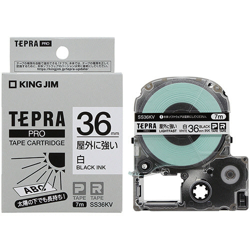 キングジム テプラ ＰＲＯ テープカートリッジ 屋外に強いラベル ３６ｍｍ 白／黒文字 ＳＳ３６ＫＶ １個