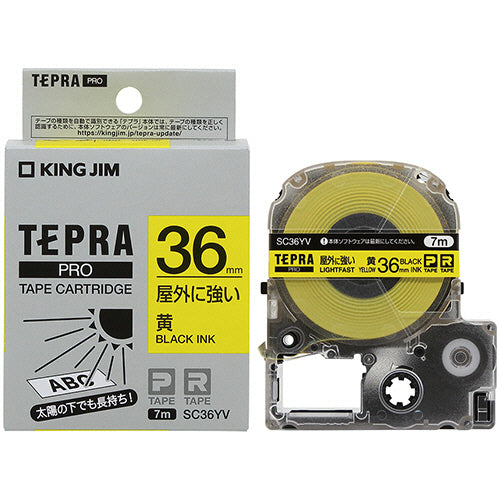 キングジム テプラ ＰＲＯ テープカートリッジ 屋外に強いラベル ３６ｍｍ 黄／黒文字 ＳＣ３６ＹＶ １個