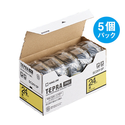 キングジム テプラ ＰＲＯ テープカートリッジ パステル ２４ｍｍ 黄／黒文字 ＳＣ２４Ｙ－５Ｐ １パック（５個）