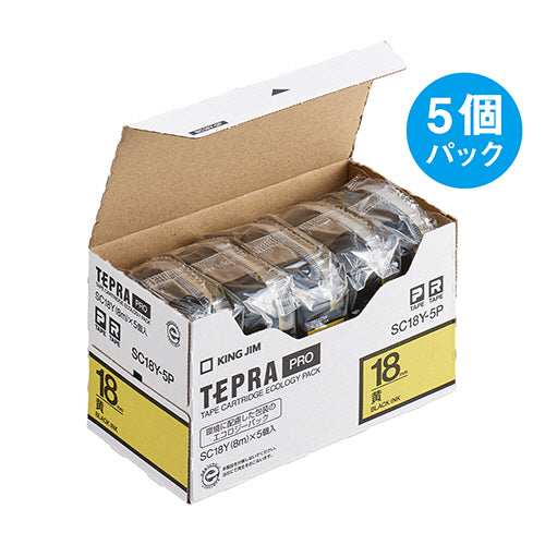 キングジム テプラ ＰＲＯ テープカートリッジ パステル １８ｍｍ 黄／黒文字 ＳＣ１８Ｙ－５Ｐ １パック（５個）