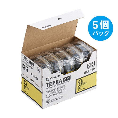 キングジム テプラ ＰＲＯ テープカートリッジ パステル ９ｍｍ 黄／黒文字 エコパック ＳＣ９Ｙ－５Ｐ １パック（５個）