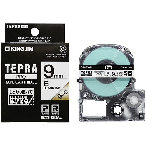 キングジム テプラ ＰＲＯ テープカートリッジ しっかり貼れてはがせるラベル ９ｍｍ 白／黒文字 ＳＳ９ＫＥＷ－ＡＬ １個