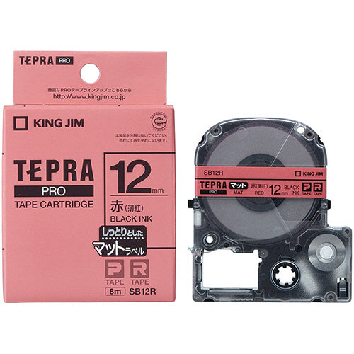 キングジム テプラ ＰＲＯ テープカートリッジ マットラベル １２ｍｍ 赤（薄紅）／黒文字 ＳＢ１２Ｒ １個
