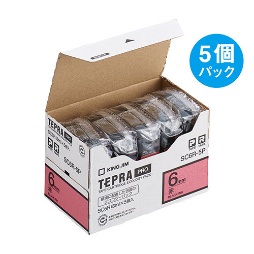 キングジム テプラ ＰＲＯ テープカートリッジ パステル ６ｍｍ 赤／黒文字 エコパック ＳＣ６Ｒ－５Ｐ １パック（５個）