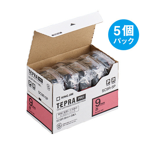 キングジム テプラ ＰＲＯ テープカートリッジ パステル ９ｍｍ 赤／黒文字 エコパック ＳＣ９Ｒ－５Ｐ １パック（５個）