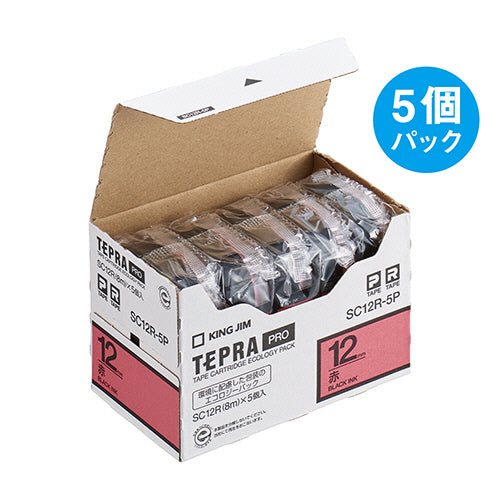 キングジム テプラ ＰＲＯ テープカートリッジ パステル １２ｍｍ 赤／黒文字 ＳＣ１２Ｒ－５Ｐ １パック（５個）