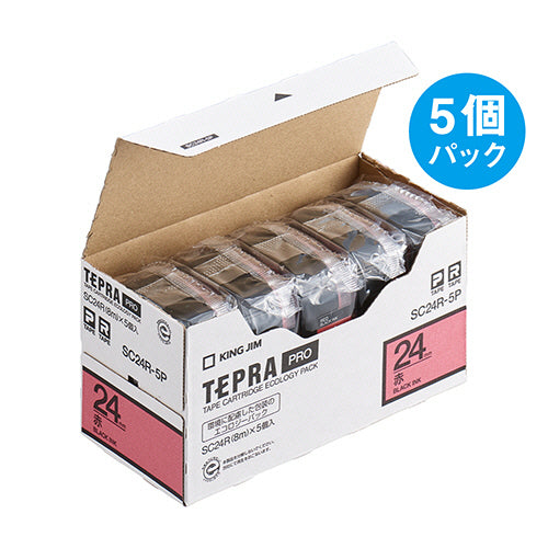 キングジム テプラ ＰＲＯ テープカートリッジ パステル ２４ｍｍ 赤／黒文字 ＳＣ２４Ｒ－５Ｐ １パック（５個）