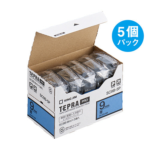 キングジム テプラ ＰＲＯ テープカートリッジ パステル ９ｍｍ 青／黒文字 エコパック ＳＣ９Ｂ－５Ｐ １パック（５個）