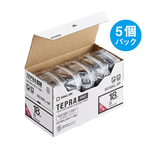 キングジム テプラ ＰＲＯ テープカートリッジ ロングタイプ １８ｍｍ 白／黒文字 ＳＳ１８ＫＬ－５Ｐ １パック（５個）