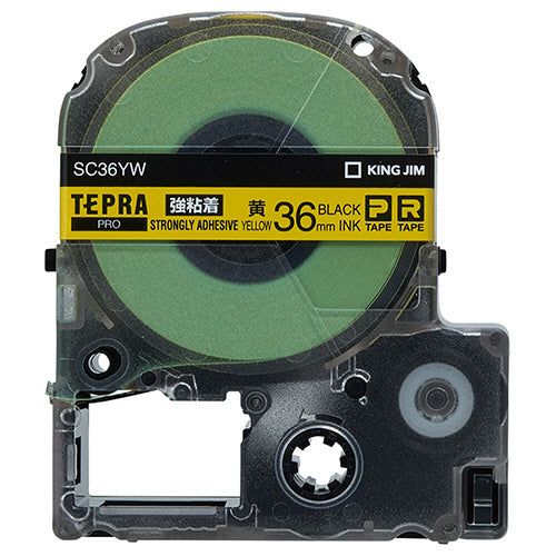 キングジム テプラ ＰＲＯ テープカートリッジ 強粘着 ３６ｍｍ 黄／黒文字 ＳＣ３６ＹＷ １個