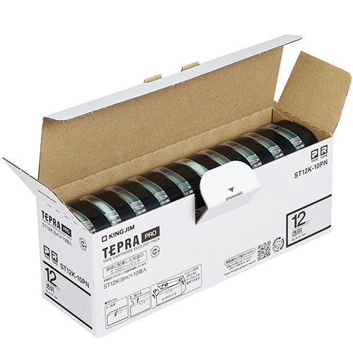 キングジム テプラ ＰＲＯ テープカートリッジ １２ｍｍ 透明／黒文字 エコパック ＳＴ１２Ｋ－１０ＰＮ １セット（３０個：１０個×３パック）