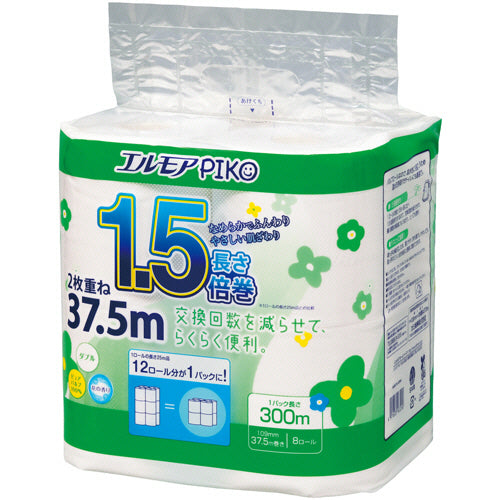 ｴﾙﾓｱ ﾋﾟｺ 1.5倍巻ﾄｲﾚｯﾄﾛｰﾙ 花の香り W 37.5m 1ｾｯﾄ(64ﾛｰﾙ:8ﾛｰﾙ×8ﾊﾟｯｸ)